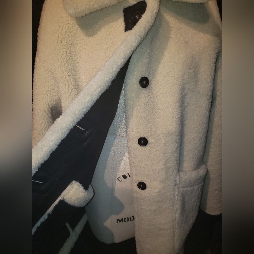 Reversible 2n1 Dunst Light Weight Warm Faux Shearling Oversized Jacket Coat L